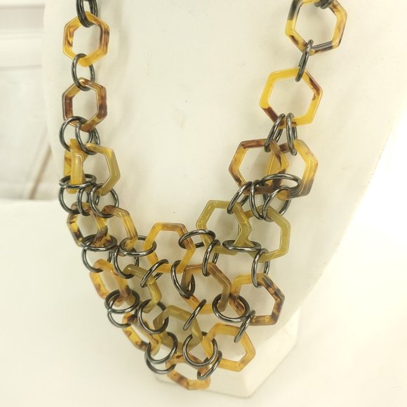 Lia Sophia Womens Multicolor Lobster Clasp Leopard Hexagon Statement Necklace - Picture 2 of 11